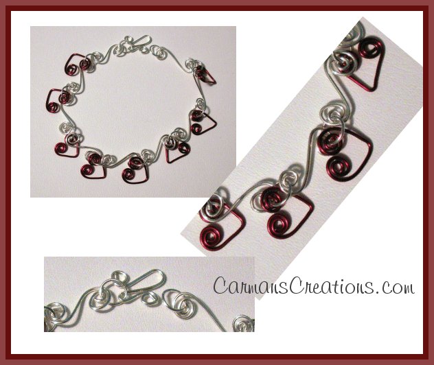 Silver and Burgundy Heart Wire Bracelet SRAJD