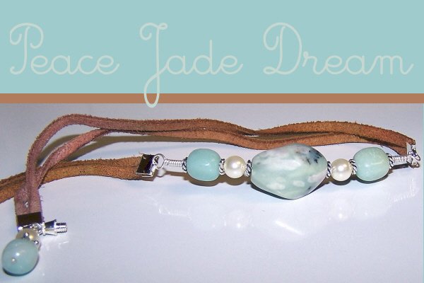 Leather Necklace with Sterling, Pearl, Jade, and Amazonite Centerpiece