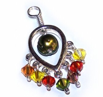 Freshwater Pearl and Swarovski Crystals Leaf Pendant