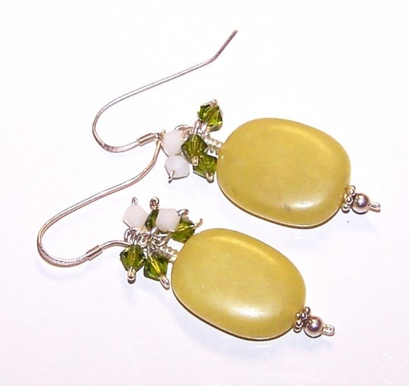 Olive Jade Nuggets & Swarovski Crystal Earrings