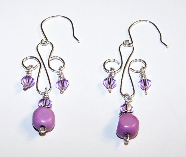 Purple Chalk Turquoise And Amethyst Swarovski Crystals Chandelier Earrings Sterling Silver