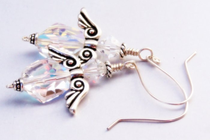 Aurora Borealis and Sterling Silver Angel Earrings