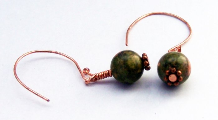 Unakite Beads and Copper Daisy Spacers Earrings