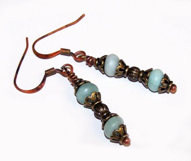 Teal Rondelle and Antique Brass findings vintage style earrings