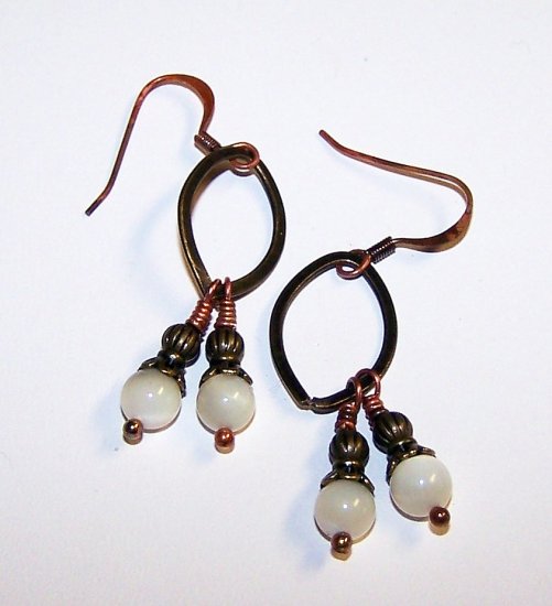 Brass Hoop and Cat's Eye Blooms Dangle Earrings