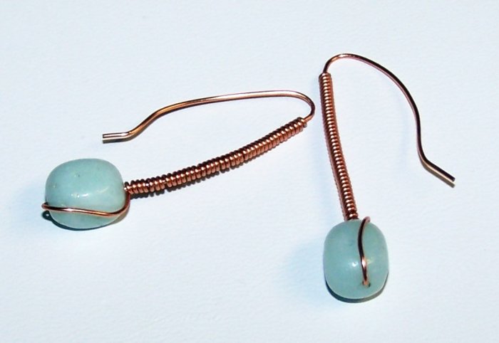 Copper Coiled and Amazonite One Piece Earrings