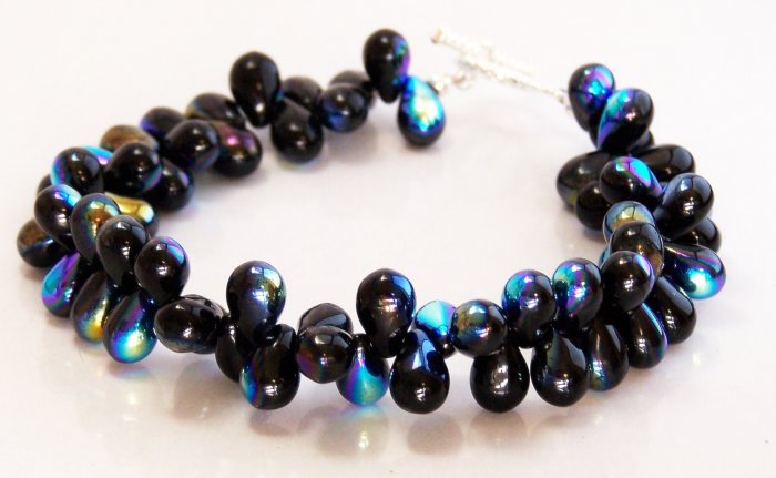 Black Aurora Borealis Dew Drops Toggle Bracelet