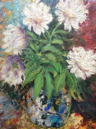 Oil Painting—Peonies—Nature Fine Art Oil Painting- Size: 20" x 20" (50 cm x 50 cm)