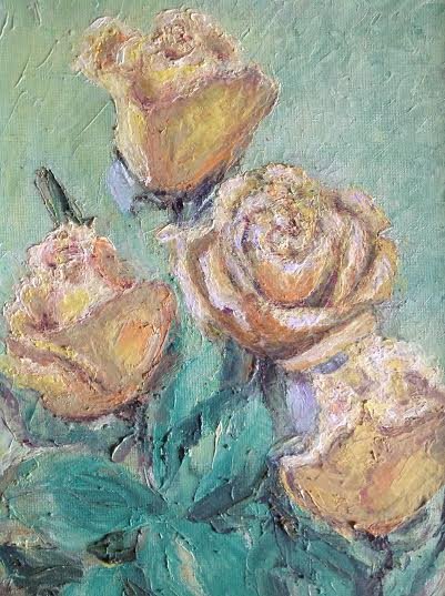 Oil Painting—Yellow Roses—Fine Art Oil Painting-Size: 14" x 10"(35 cm x 25 cm)