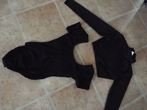 set of black short sleeve leotard mock neck crop top