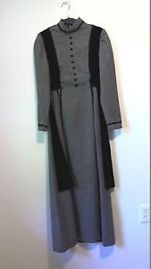 grey wool black velvet lace vintage dress