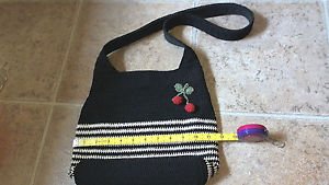 Liz Claiborne macrame retro cherries black white purse