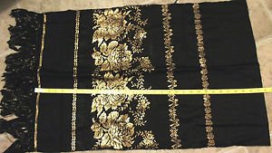 vintage shawl Top Hit wool gold metallic bows MADE IN JAPAN