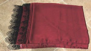 Turkish shawl hijab scarf double-layer red maroon with black lace
