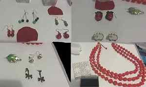 Jewelry LOT handmade glass and vintage brass earrings necklace brooch
