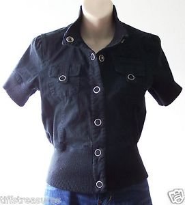 Women's Juniors WET SEAL Short Cropped JACKET Button front BLACK Size Small S