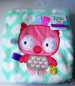 BABY BLANKET Nursery Owl with Satin Ribbons Seafoam White Pink SUPER SOFT ~ NEW