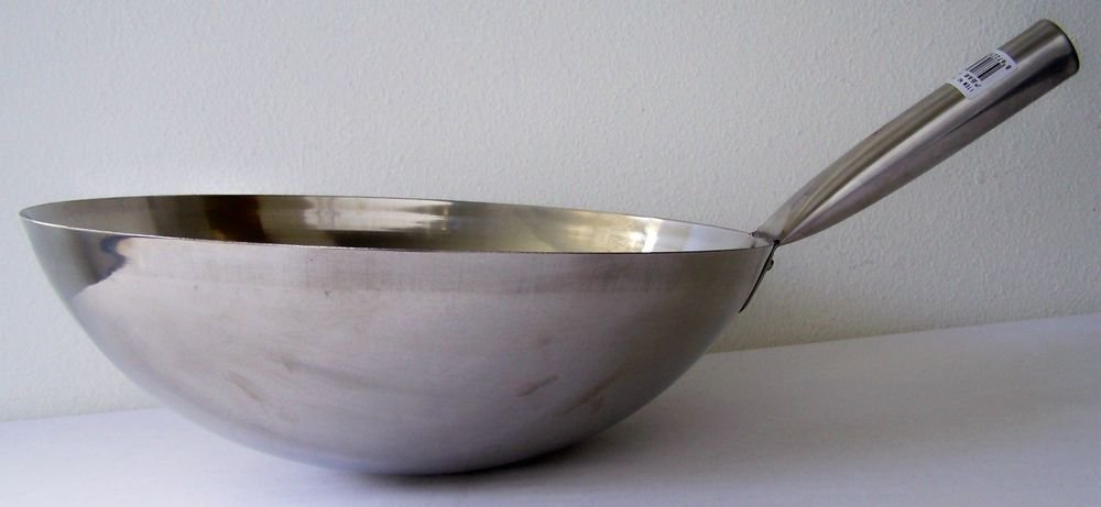 100% Stainless Steel ASIAN WOK w/ Handle ~ 14" Diameter STIR FRY Rounded Bottom