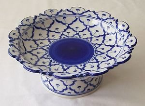CERAMIC PLATTER w/ STAND Asian Blue & White Imported PLATE 6" Diameter MICROWAVE