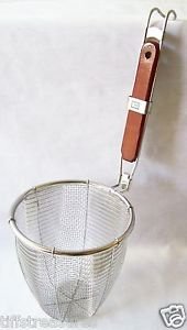 NOODLE SKIMMER DIPPER w/ Flat Wood Handle STRAINER Lifter SIFTER Stainless Steel