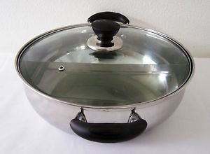 11.8" Stainless Steel 2-Way Asian HOT POT 2-Part SHABU SHABU Glass Lid Vent Hole