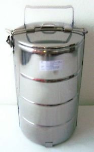 4 TIER Stainless Steel FOOD CARRIER x2 TIFFIN 4 Container LUNCH / BENTO BOX 14cm