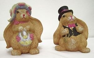 Bunny Rabbit FIGURINE ~ Set of 2 Figurines ~ Dressed up Rabbit Couple ADORABLE !