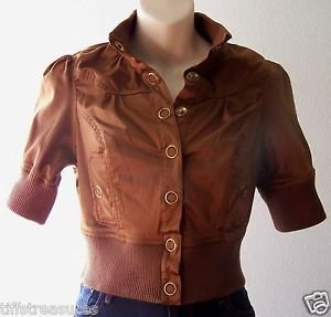 Girls Juniors PARIS BLUES Short Cropped JACKET Buttons METALLIC BROWN M Medium