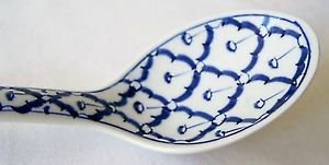 CERAMIC SERVING SPOON Thai Asian LADLE Blue & White Hand-Painted 8.5" x 2.4" NEW