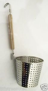 NOODLE SKIMMER w/ WOOD HANDLE Cup Shaped DIPPER Sifter STRAINER Stainless Steel