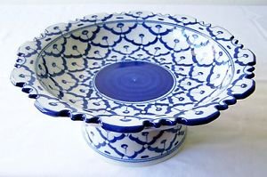 CERAMIC PLATTER w/ STAND Asian Blue & White Imported PLATE 9" Diameter MICROWAVE