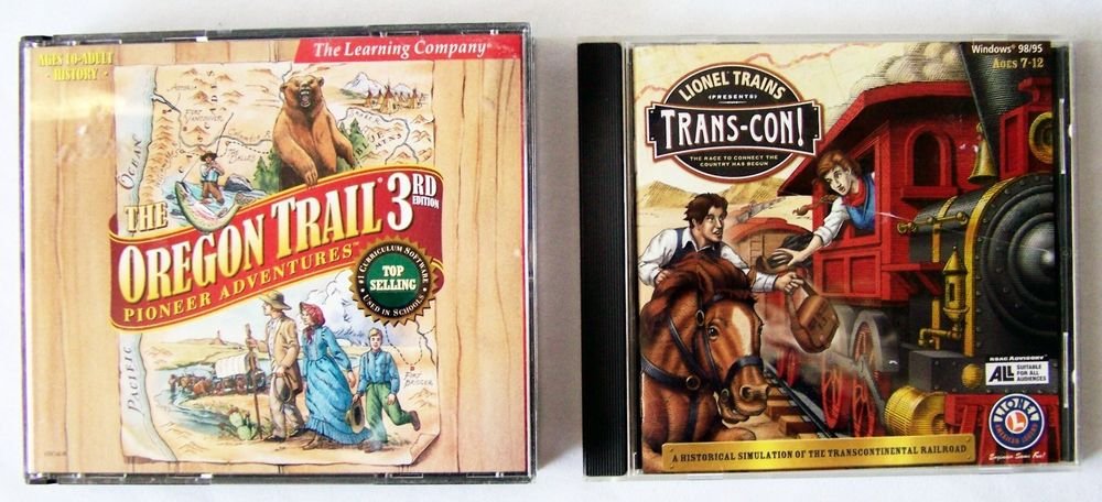 US History 2 CD LOT Games Software THE OREGON TRAIL & TRANS-CON! Ages 7 - Adult