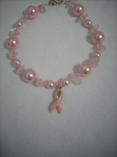 Handmade Pink Pearl and Rose Quartz Breast Cancer Awareness Bracelet