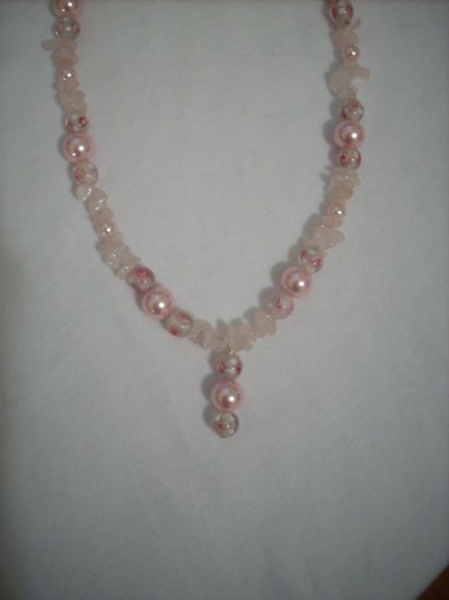 Pink Rosette and Pearl Handmade Necklace