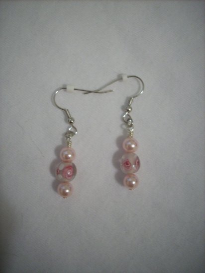 Pink Rosette and Pearl handmade Earrings