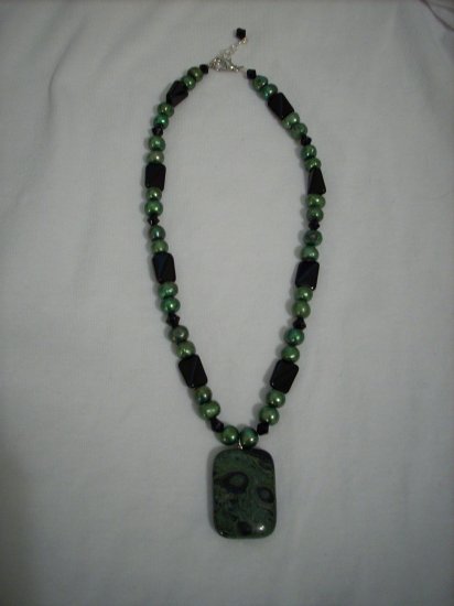 Handmade Deep green and black Kambaba Jasper Gemstone Necklace
