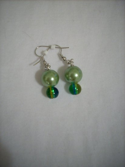 Handmade Mossy Green Pearl & Gold Green Earrings