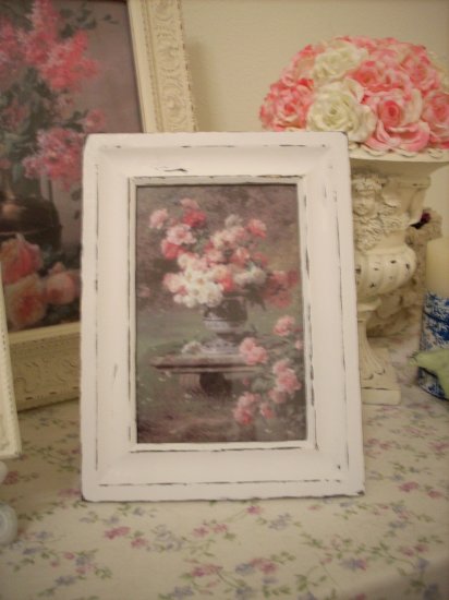 Pink & White Rose Print in Chic n Shabby Wood Frame