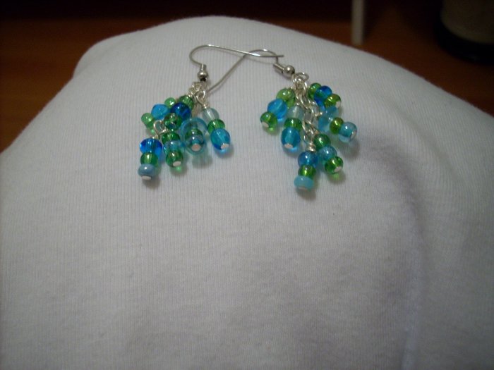 Handmade Green and Blue Mixed Glass Earrings