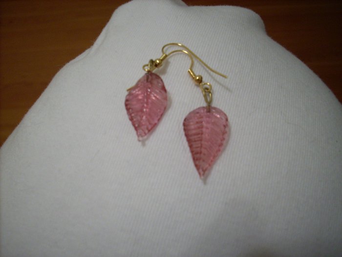 Handmade Dark Pink Leaf Earrings