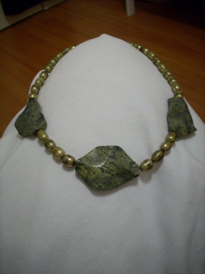 Large Mossy Green Gemstone Handmade Necklace