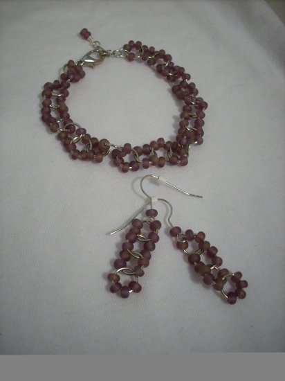 Handmade Dark Amethyst Seed Bead Jumpring Earring & Bracelet Set