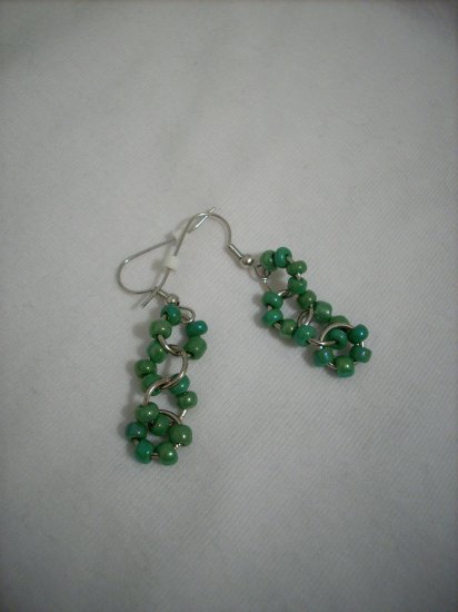 Green Seed Bead Large Jumpring Handmade Earrings