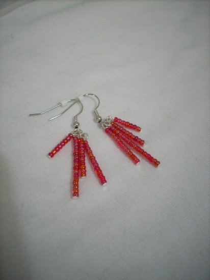 Red Seed Bead With Rainbow Finish Handmade Earrings