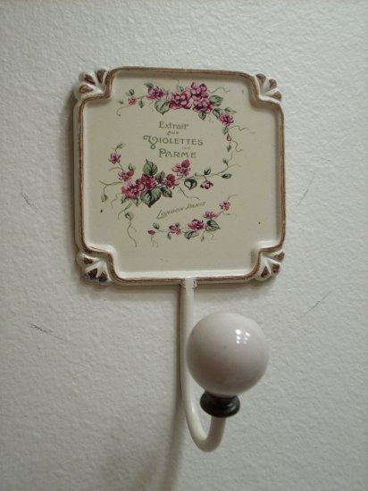 Paris Chic Metal Wall Hook Accented With Glass Knob