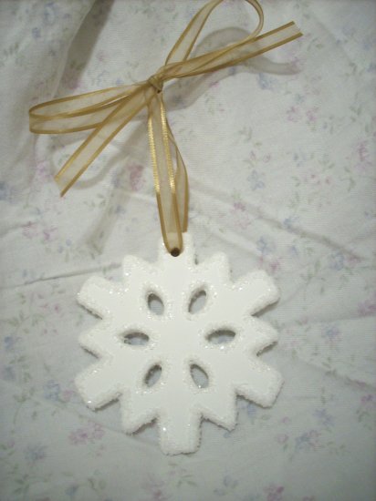 Hand Decorated White Sparkling Snowflake Christmas Tree Ornament