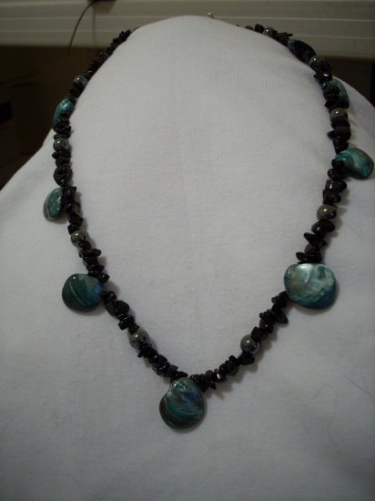 Black Sandstone, Hematite, & Blueish Gray Shell Handmade Necklace