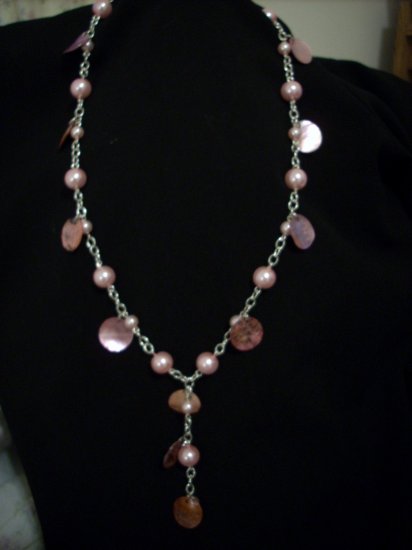 Handmade Pink Pearl and Pink Coin Shell Necklace