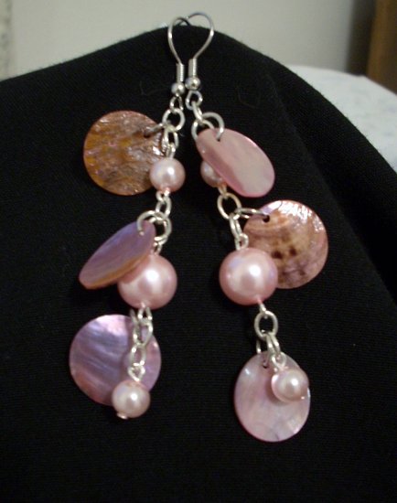 Pink Pearl and Pink Coin Shell Handmade Earrings