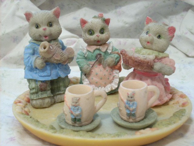 Fishing Cats Tiny Decorative Tea Set 11pc Set